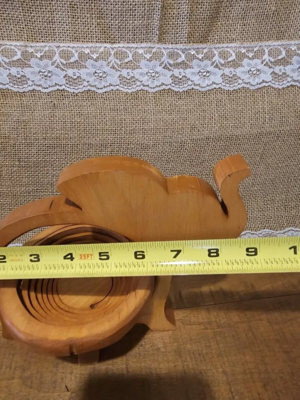 Elephant  Shaped Folding Collapsible Brown Wooden Basket Catch All Bowl Decor ”